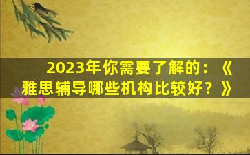 2023年你需要了解的：《雅思辅导哪些机构比较好？》