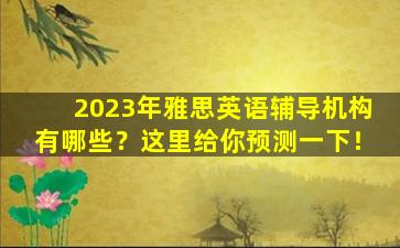 2023年雅思英语辅导机构有哪些？这里给你预测一下！