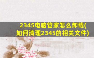 2345电脑管家怎么卸载(如何清理2345的相关文件)