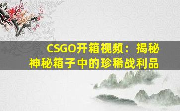 CSGO开箱视频：揭秘神秘箱子中的珍稀战利品