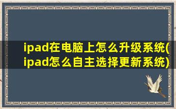 ipad在电脑上怎么升级系统(ipad怎么自主选择更新系统)