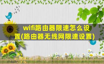 wifi路由器限速怎么设置(路由器无线网限速设置)