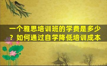 一个雅思培训班的学费是多少？如何通过自学降低培训成本