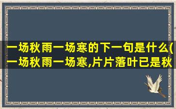 一场秋雨一场寒的下一句是什么(一场秋雨一场寒,片片落叶已是秋)