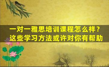 一对一雅思培训课程怎么样？这些学习方法或许对你有帮助