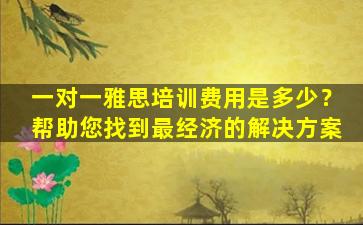 一对一雅思培训费用是多少？帮助您找到最经济的解决方案