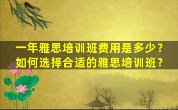 一年雅思培训班费用是多少？如何选择合适的雅思培训班？