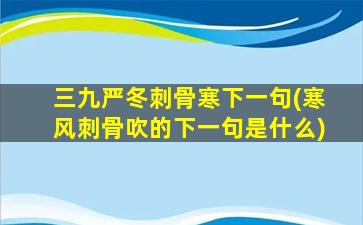 三九严冬刺骨寒下一句(寒风刺骨吹的下一句是什么)