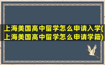 上海美国高中留学怎么申请入学(上海美国高中留学怎么申请学籍)