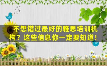 不想错过最好的雅思培训机构？这些信息你一定要知道！