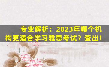 专业解析：2023年哪个机构更适合学习雅思考试？查出！