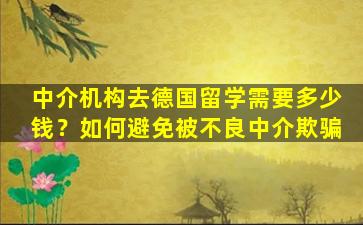 中介机构去德国留学需要多少钱？如何避免被不良中介欺骗