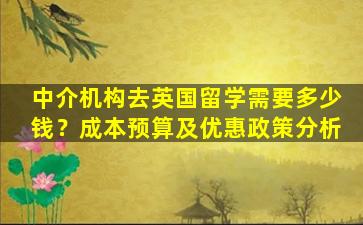 中介机构去英国留学需要多少钱？成本预算及优惠政策分析