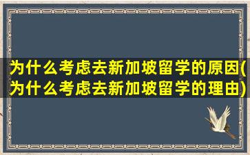 为什么考虑去新加坡留学的原因(为什么考虑去新加坡留学的理由)