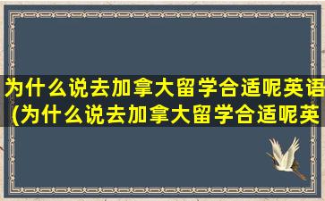 为什么说去加拿大留学合适呢英语(为什么说去加拿大留学合适呢英文)