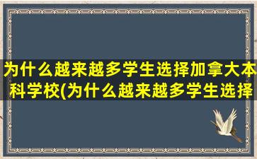 为什么越来越多学生选择加拿大本科学校(为什么越来越多学生选择加拿大本科了)