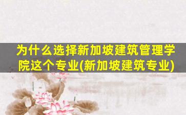 为什么选择新加坡建筑管理学院这个专业(新加坡建筑专业)