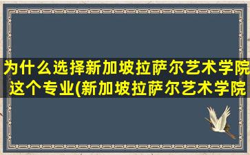 为什么选择新加坡拉萨尔艺术学院这个专业(新加坡拉萨尔艺术学院在中国认可吗)