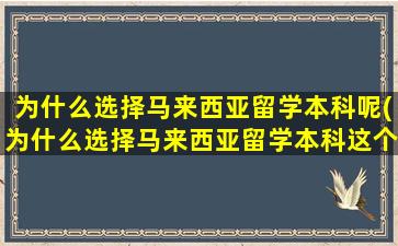 为什么选择马来西亚留学本科呢(为什么选择马来西亚留学本科这个专业)