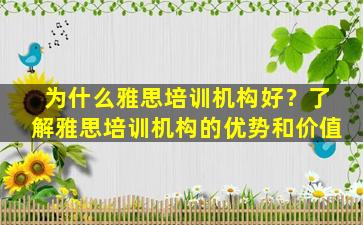 为什么雅思培训机构好？了解雅思培训机构的优势和价值