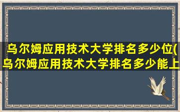 乌尔姆应用技术大学排名多少位(乌尔姆应用技术大学排名多少能上)