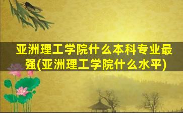 亚洲理工学院什么本科专业最强(亚洲理工学院什么水平)