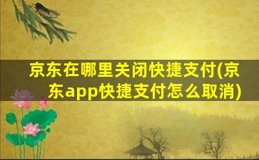 京东在哪里关闭快捷支付(京东app快捷支付怎么取消)