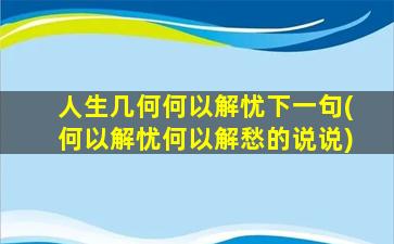 人生几何何以解忧下一句(何以解忧何以解愁的说说)