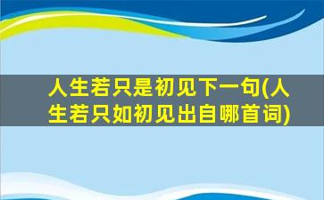 人生若只是初见下一句(人生若只如初见出自哪首词)