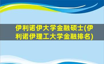 伊利诺伊大学金融硕士(伊利诺伊理工大学金融排名)