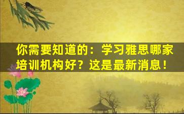 你需要知道的：学习雅思哪家培训机构好？这是最新消息！