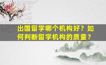 出国留学哪个机构好？如何判断留学机构的质量？