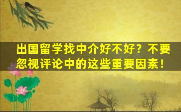 出国留学找中介好不好？不要忽视评论中的这些重要因素！