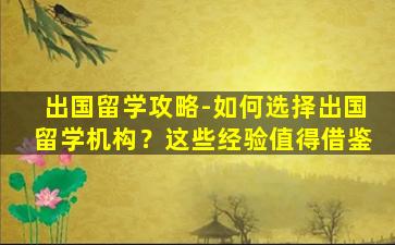 出国留学攻略-如何选择出国留学机构？这些经验值得借鉴