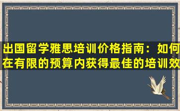 出国留学雅思培训价格指南：如何在有限的预算内获得最佳的培训效果？