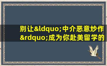 别让“中介恶意炒作”成为你赴美留学的障碍！