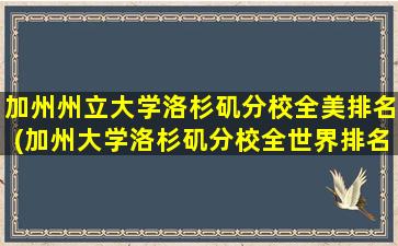 加州州立大学洛杉矶分校全美排名(加州大学洛杉矶分校全世界排名)