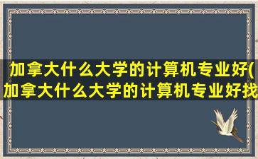 加拿大什么大学的计算机专业好(加拿大什么大学的计算机专业好找工作)