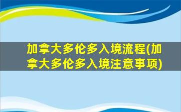 加拿大多伦多入境流程(加拿大多伦多入境注意事项)