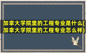 加拿大学院里的工程专业是什么(加拿大学院里的工程专业怎么样)