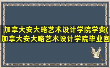 加拿大安大略艺术设计学院学费(加拿大安大略艺术设计学院毕业回国就业方向)