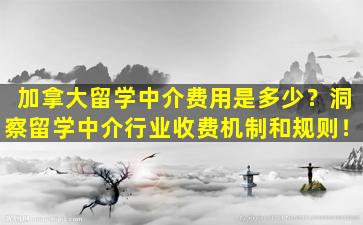 加拿大留学中介费用是多少？洞察留学中介行业收费机制和规则！