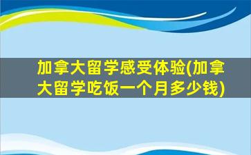 加拿大留学感受体验(加拿大留学吃饭一个月多少钱)