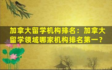 加拿大留学机构排名：加拿大留学领域哪家机构排名第一？