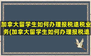 加拿大留学生如何办理报税退税业务(加拿大留学生如何办理报税退税流程)