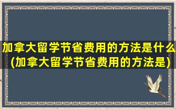 加拿大留学节省费用的方法是什么(加拿大留学节省费用的方法是)