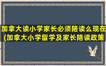 加拿大读小学家长必须陪读么现在(加拿大小学留学及家长陪读政策)