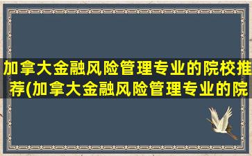 加拿大金融风险管理专业的院校推荐(加拿大金融风险管理专业的院校推荐哪些)