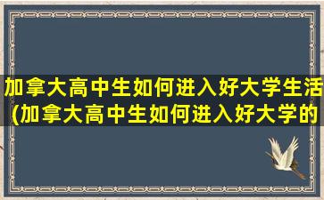 加拿大高中生如何进入好大学生活(加拿大高中生如何进入好大学的)