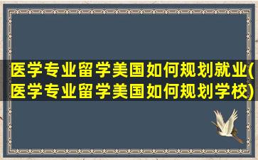 医学专业留学美国如何规划就业(医学专业留学美国如何规划学校)